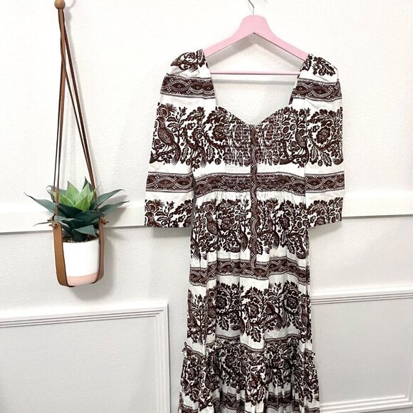 NWT Cara Cara Blue Hill Linen Printed Midi Dress Burgundy Women’s Size M - Picture 7 of 10